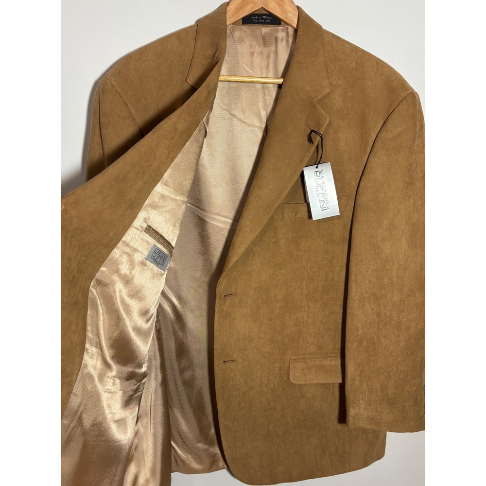 Gianfranco Ruffini Blazer Mens 46R Brown‎ Comfort Stretch Faux Suede Sport Coat - Picture 2 of 9